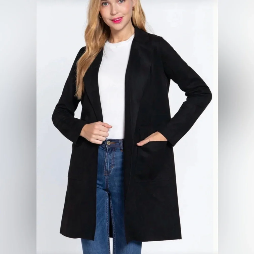 MOD Long Sleeve Open Front Faux Suede Coatigan, Sz M - Picture 1 of 14